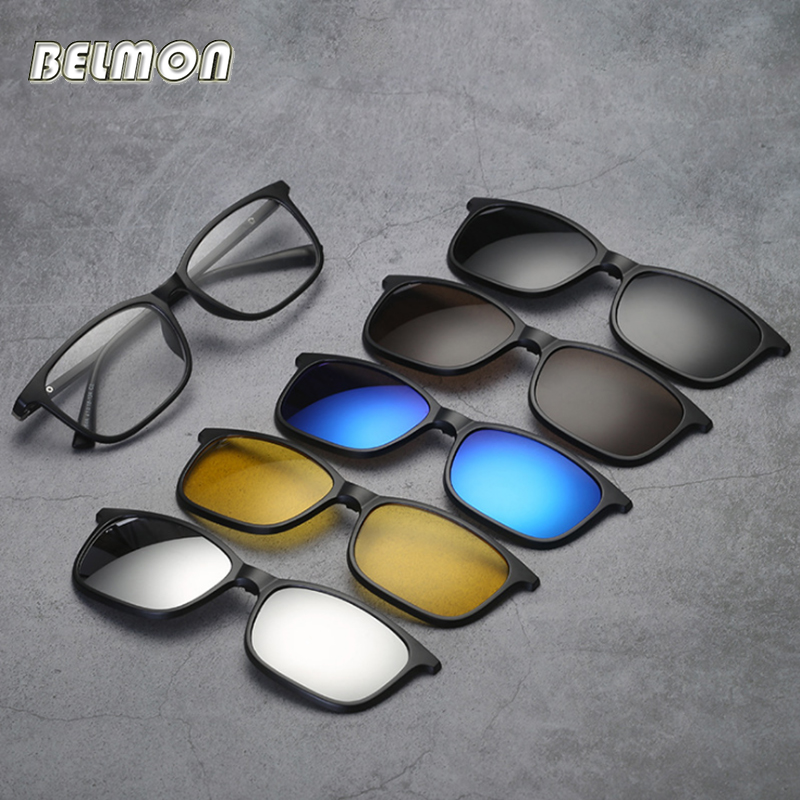 Gaming Accessories Men - Belmon-男性と女性用のスペクタクルフレーム,クリップ付き偏光サングラス,近視用磁気メガネ,コンピューター光学レンズ,rs543