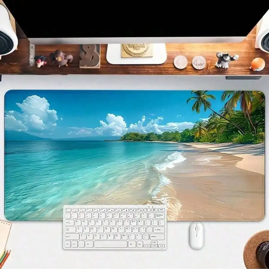 Gaming Accessories As Gifts - ブルーオーシャンマウスパッド サマービーチデスクパッド 大型デスクアクセサリー ゴムベース ステッチエッジ付き 滑り止めキーボードパッド