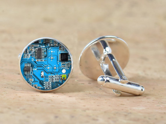 Gaming Accessories Men - 1 ペア赤青コンピュータ回路基板画像カフスコンピュータオタクカフスオタクアクセサリーオタクギフトユニセックススリーブボタン