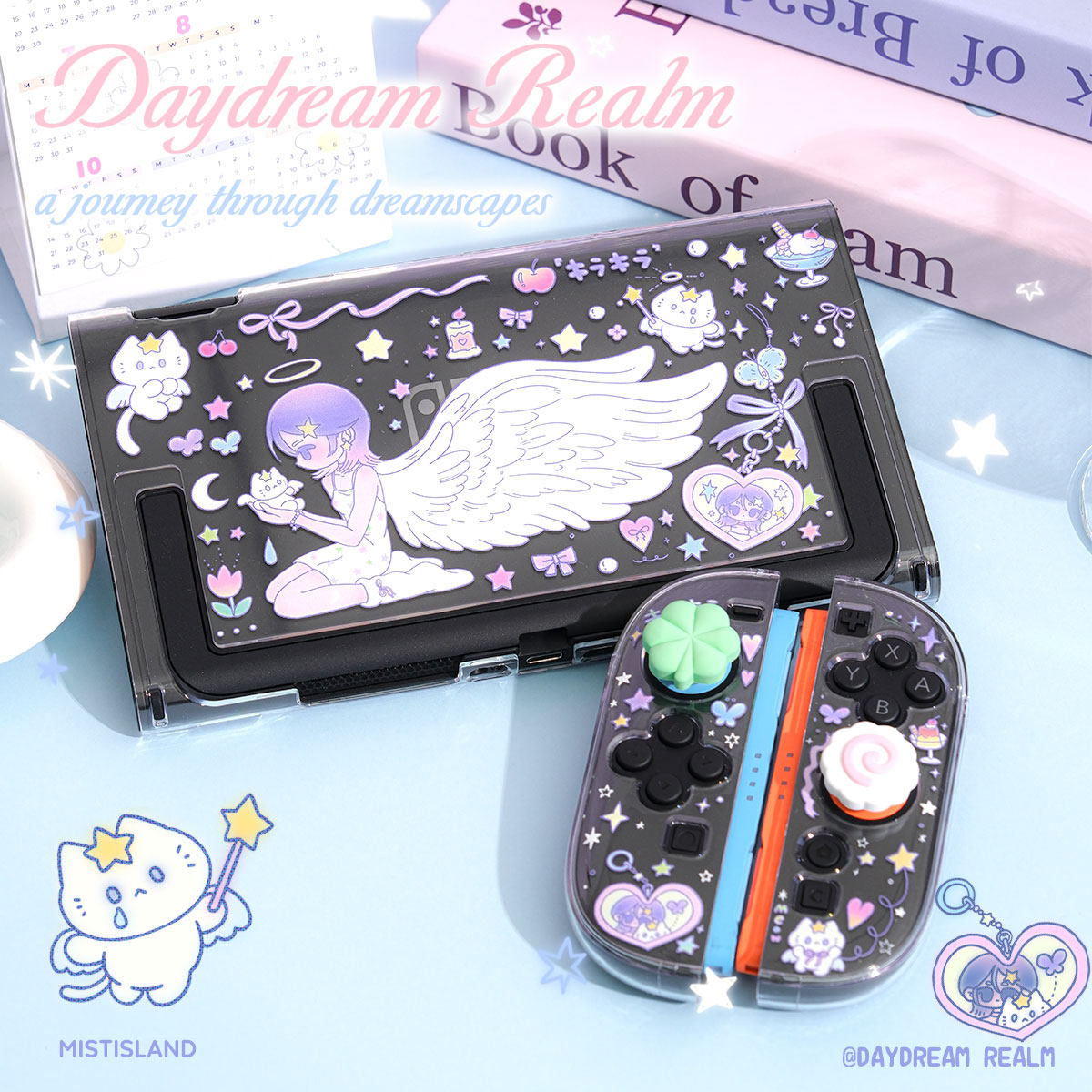 Gaming Accessories In China - ミストアイランドオリジナルスイッチ2分割保護ケース透明Y2kキュートエンジェルパターンサムグリップキャップゲームアクセサリー