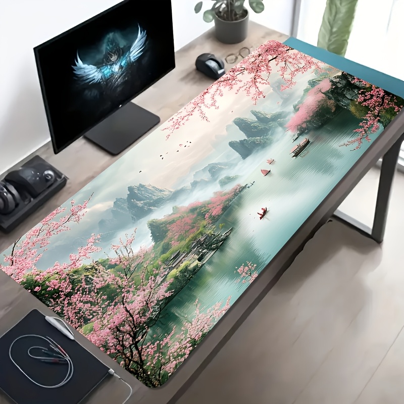 Gaming Accessories Brands - ブランド大型ゲーミングマウスパッド アイアンアート 桜山 滑り止め 洗えるゴムベース 耐久性のあるデスクオフィスアクセサリー