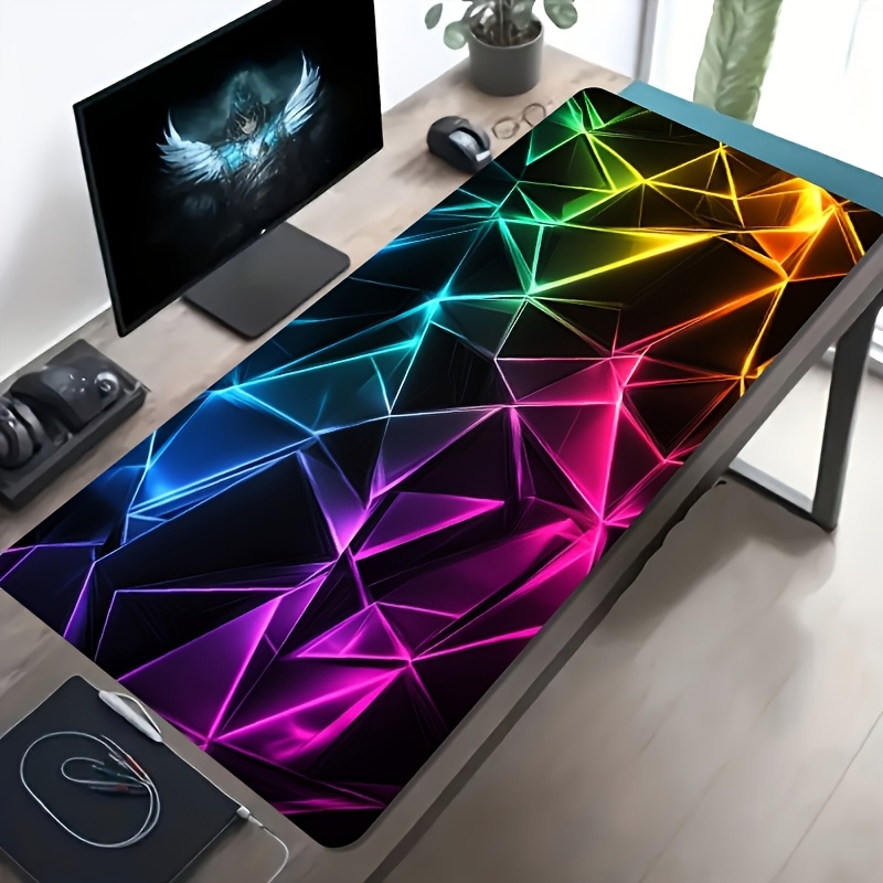 Gaming Accessories Brands - ブランド大型ゲーミングマウスパッドネオン幾何学模様デスクマットゴムベースオフィス装飾コンピュータアクセサリー