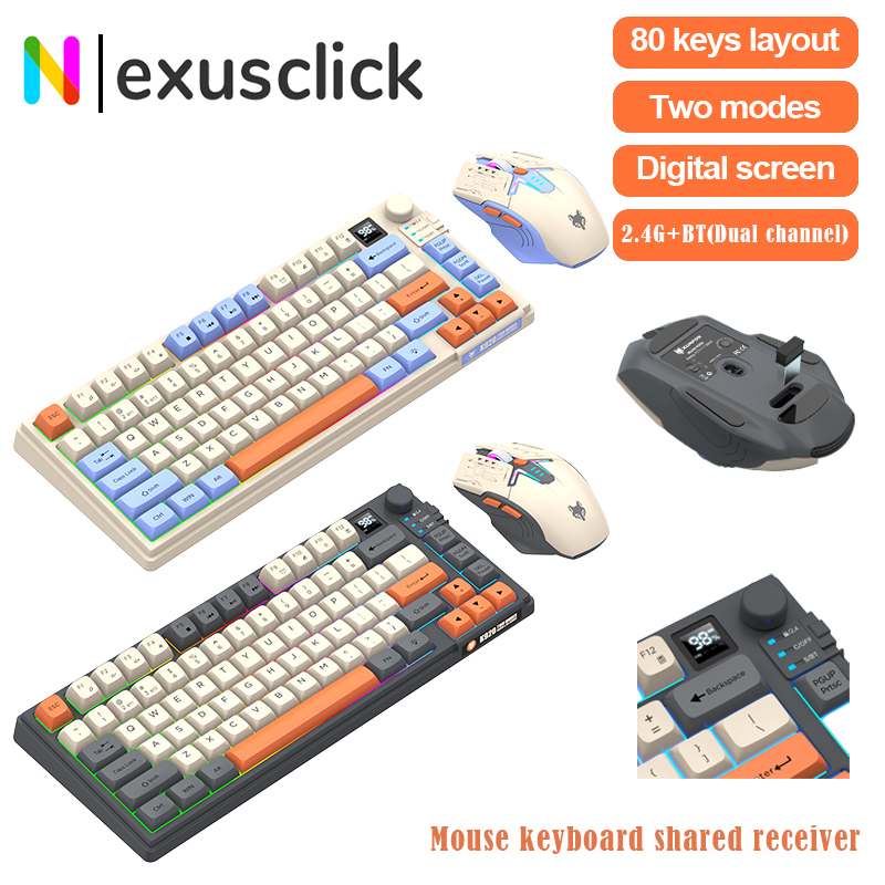 Gaming Accessories Combo - プレミアムデュアルモード2.4G+Bluetoothキーボードマウスコンボ、ディスプレイ画面とノブ付き充電式キーボード、PC、コンピューター、タブレット用