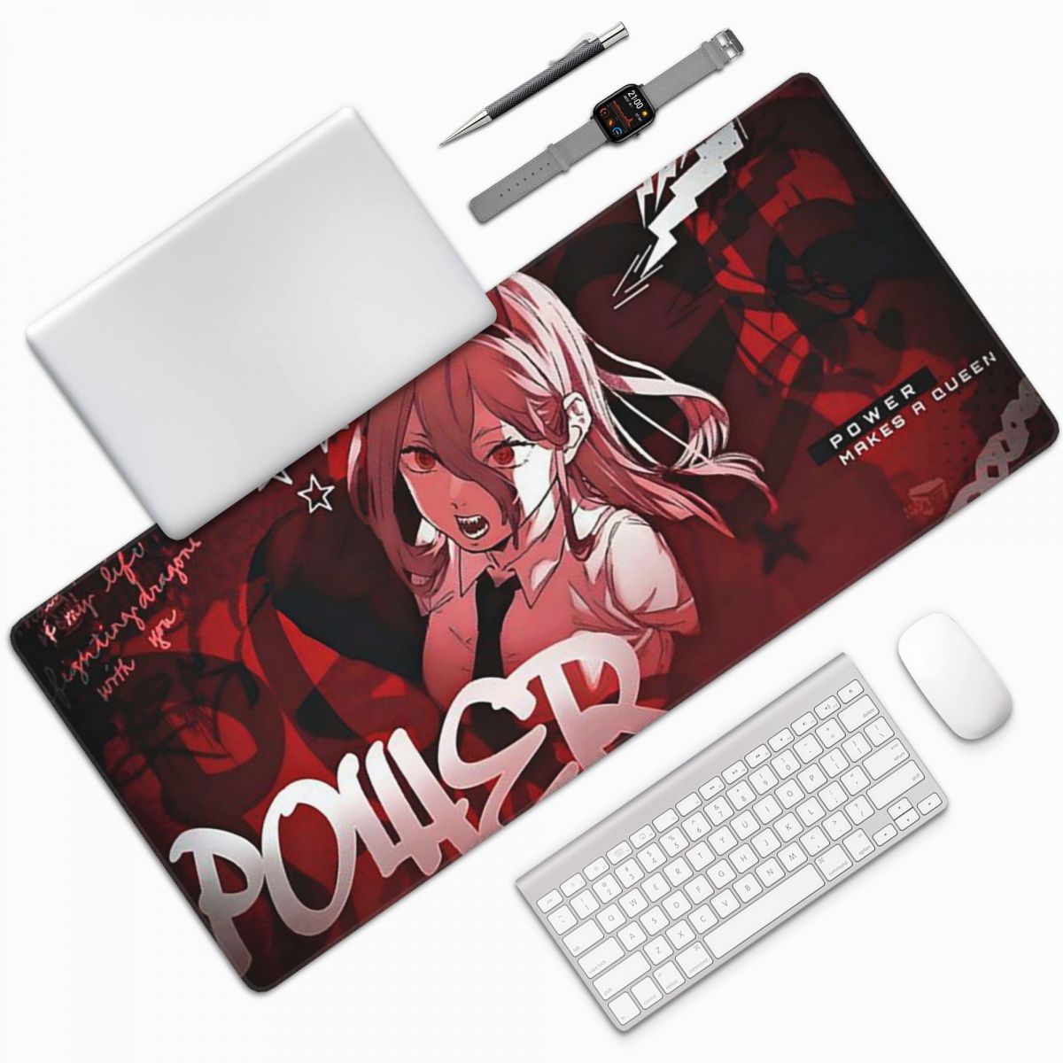 Gaming Accessories Men - アニメチェーンソーマン大型マウスパッドコンピュータキーボードマウスマットゲーム PC ラップトップデスクマットオフィスアクセサリーテーブルマット