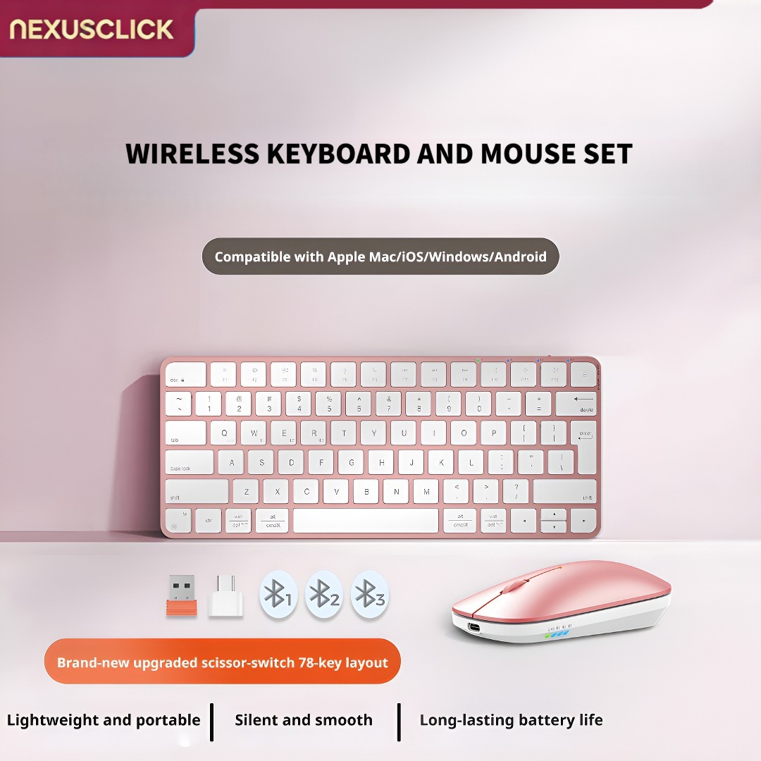 Gaming Accessories Combo - NexusClick ウルトラスリム ワイヤレスキーボードマウスコンボ、4つのモード、充電式、静音、薄型、調整可能な DPI、iOS/Windows Office対応