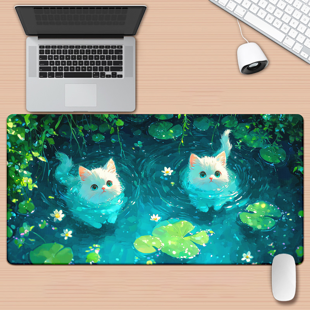 Gaming Accessories Brands - ブランドキュートキャットポンドXXLマウスパッドアイアンアート大型デスクマット滑り止めゴム製ゲーミングキーボードPCオフィスアクセサリーHDプリント耐久性あり