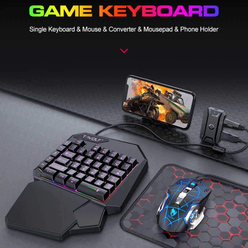 T-wolf-tf900片手キーボードセット、鶏と食事のため - Gaming Accessories Bundle のレビューと価格