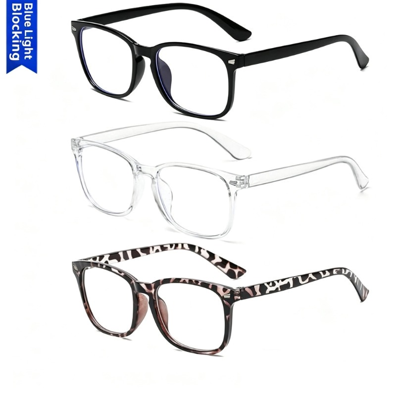 1/2/3 個正方形抗青色光メガネ男性と女性のための黒透明フ - Gaming Accessories Men のレビューと価格