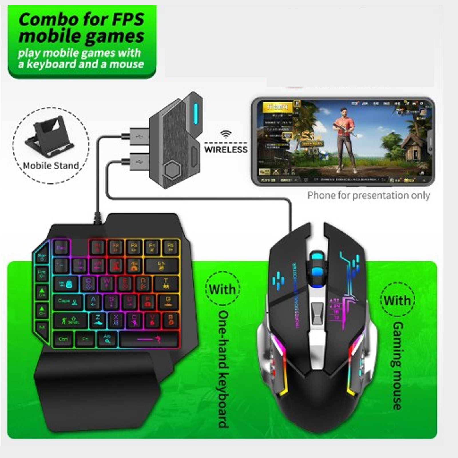 キーボード マウス コンバーター セット 応答性の高い片手キ - Gaming Accessories Combo のレビューと価格
