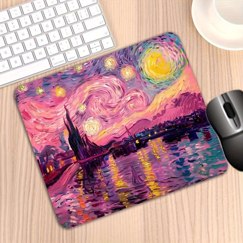 ブランド抽象ピンク星空油絵マウスパッド滑り止めゴムベースオフ - Gaming Accessories Brands のレビューと価格