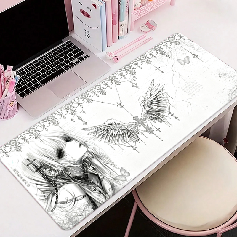 レザーマウスパッド黒白アニメ美学エンジェルガールマウスパッド - Gaming Accessories For Desk のレビューと価格