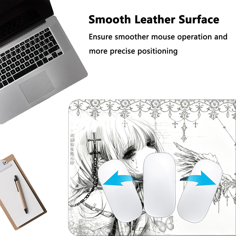 レザーマウスパッド黒白アニメ美学エンジェルガールマウスパッド - Gaming Accessories For Desk のレビューと価格
